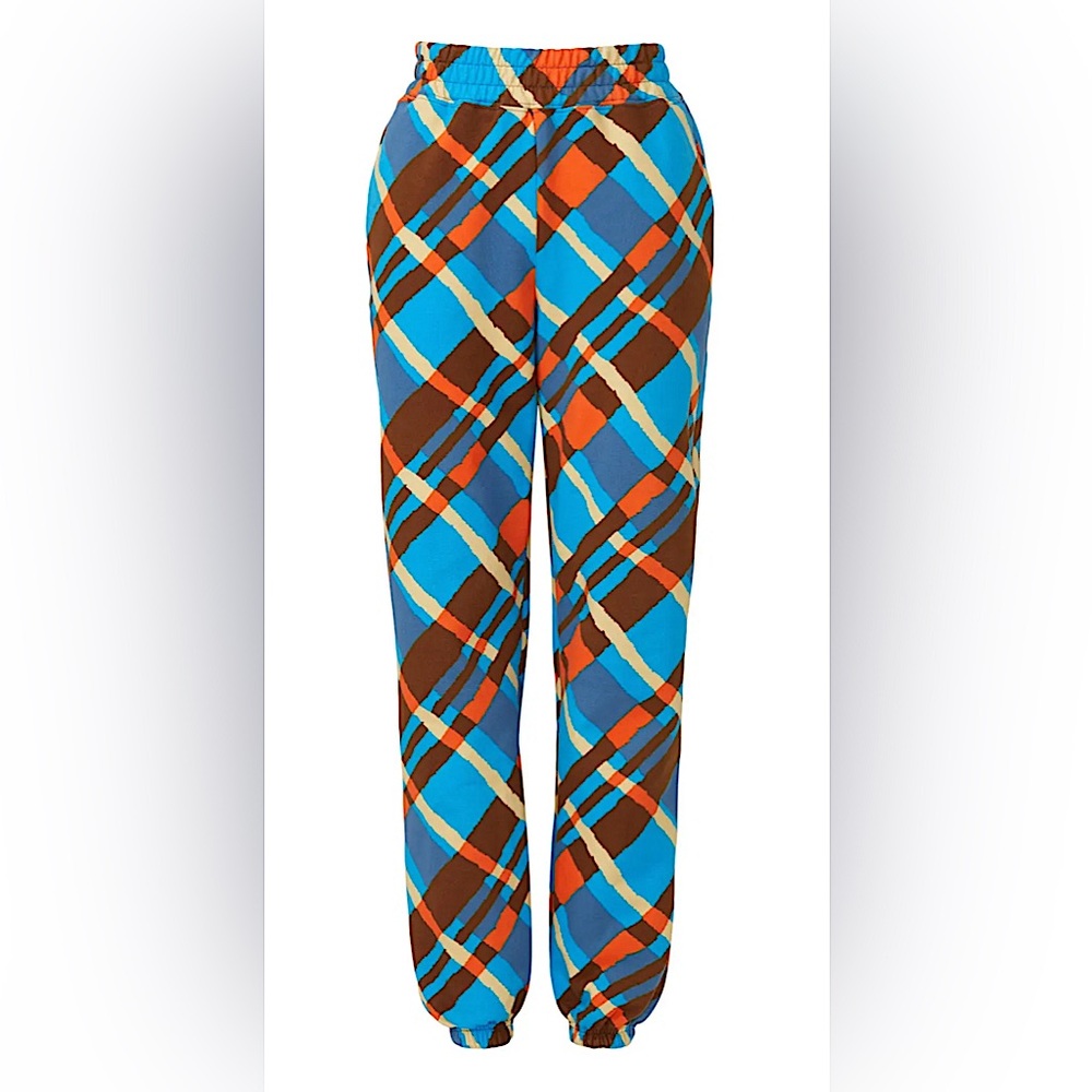 Simon Miller Classic Handwriting Cotton Joggers Blue Jay Orange Plaid Sz Medium